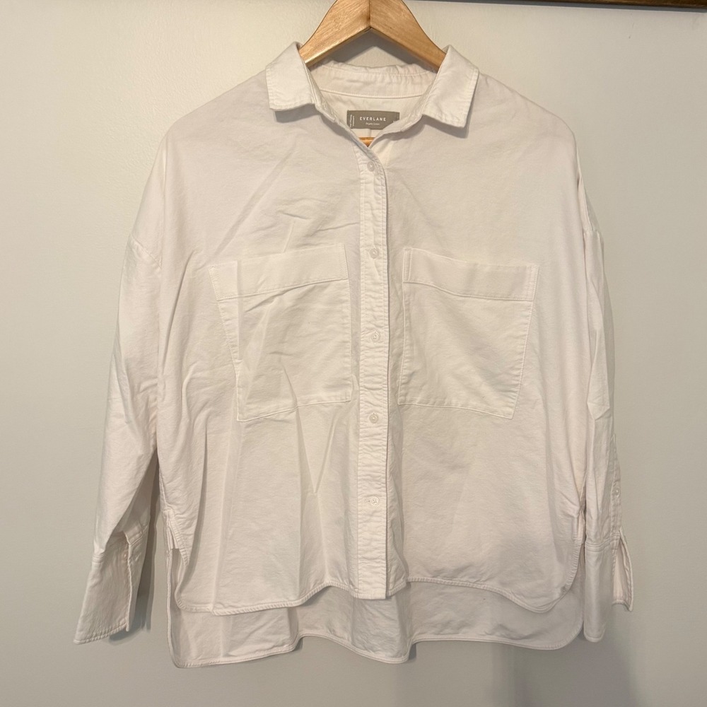 Everlane White Organic Cotton Boxy Button Up Shirt M Dropped Shoulder Pocket